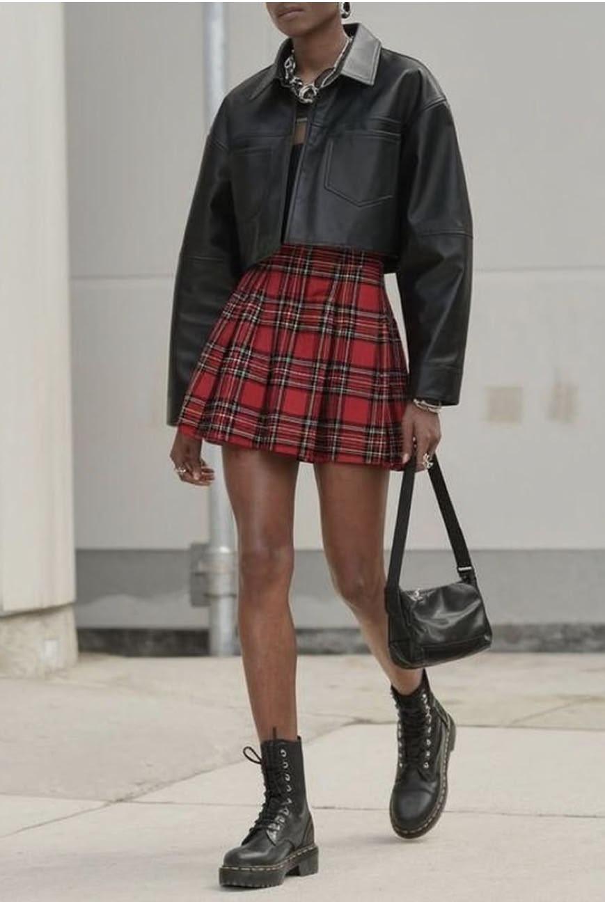 Red tartan and combat boots