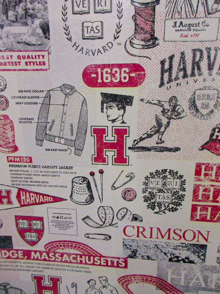 Varsity ephemera, crimson on cream